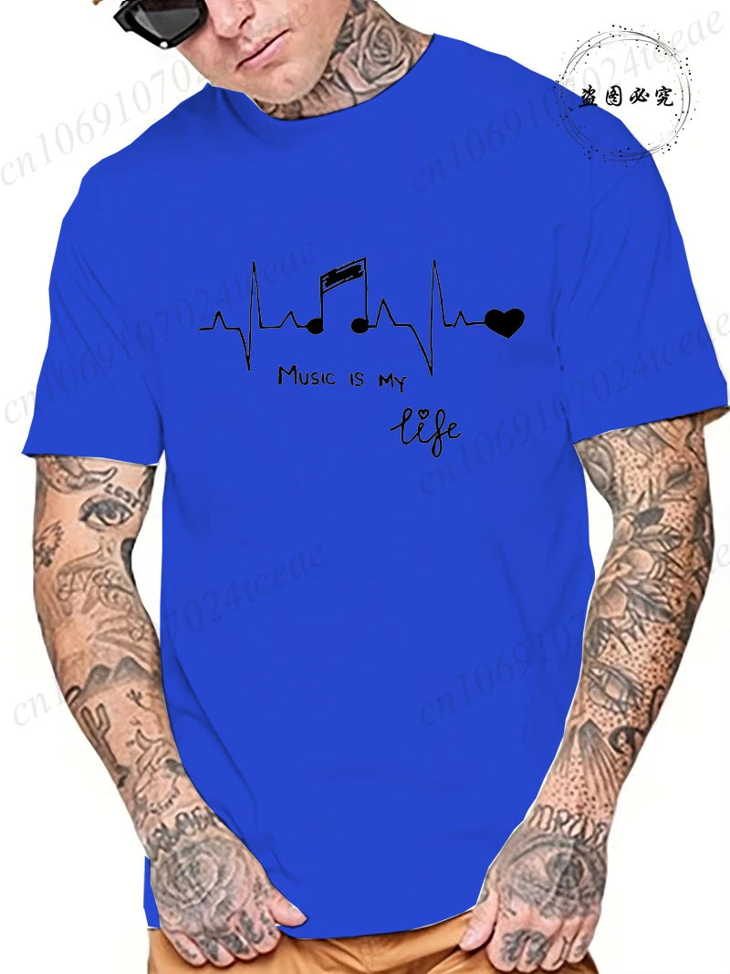 Men Fashion Casual Top Cool Funny Music Is My Life Design Print Tshirt Summer Men T Shirt O-neck Male Tees T-shirt Music Tops