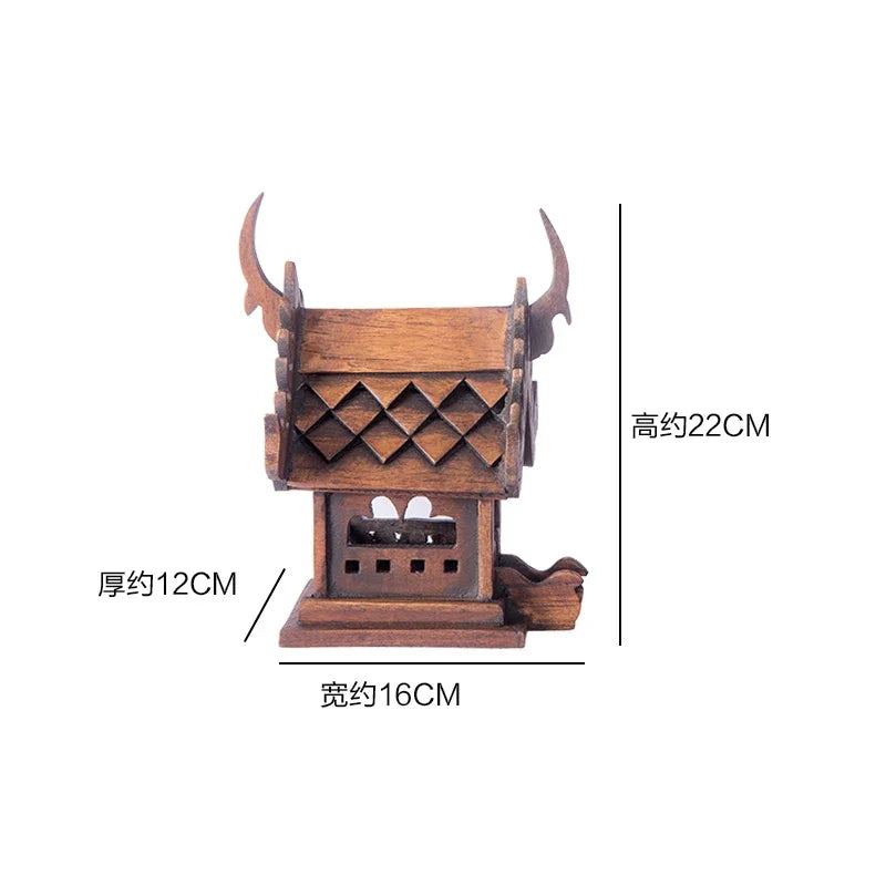 Eco-Friendly Solid Wood Carved House Ornament, Pure Handmade, Living Room, Bedroom Decor, Insect Proof Wood Wax Oil Finished