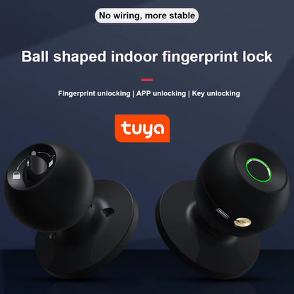 Smart Door Knob Biometric Door Lock Rechargeable Fingerprint Door Knob with Keys TUYA App Control for Bedrooms Cloakroom