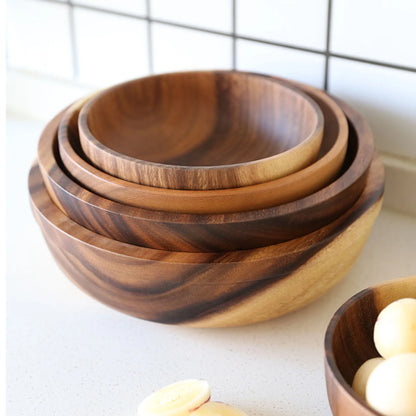 Household Round Wooden Fruit Salad Bowl Dinnerware Basin Container Kitchen Tool Tableware Beech Bowl
