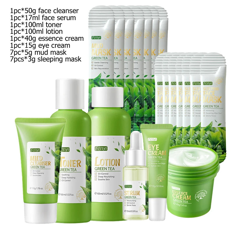 Green Tea Skin Care Kit Korean Cosmetic Moisturizing Acne Exfoliate Beauty Face Care Set For Women Sakura Products kit