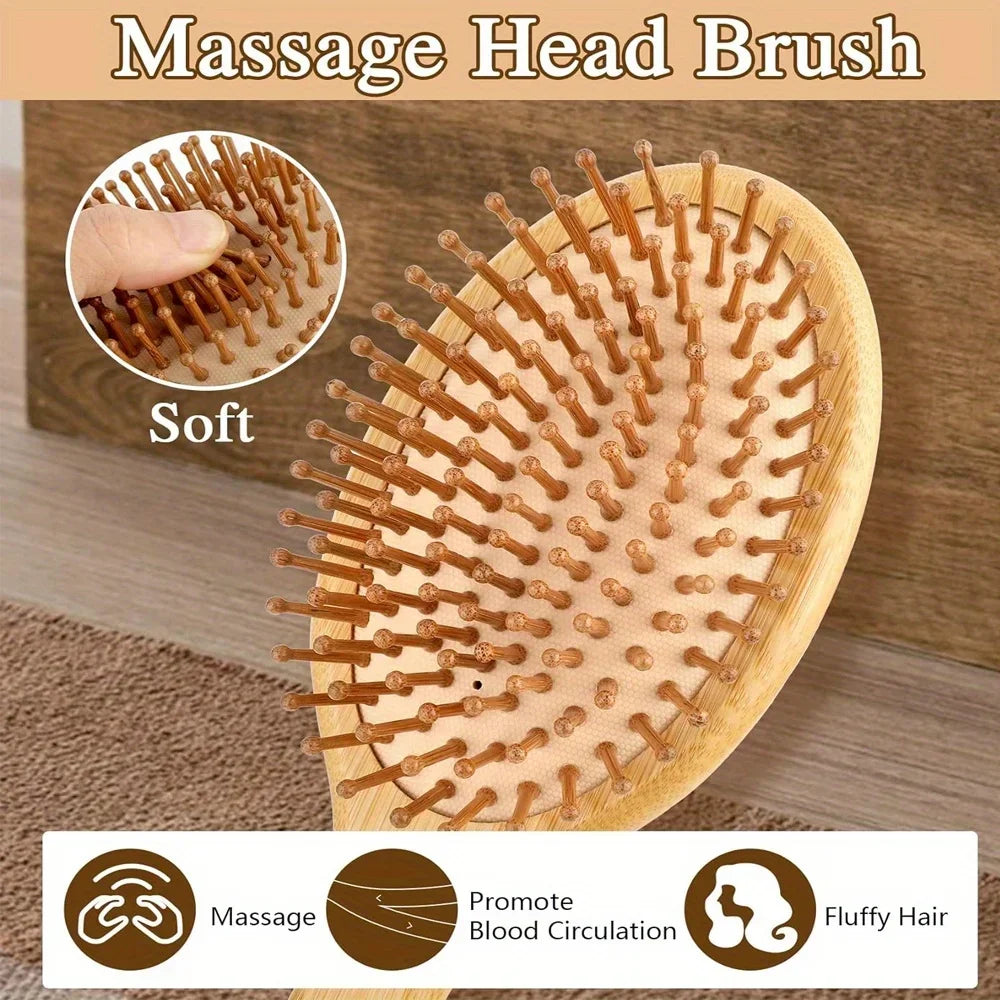 Eco-friendly Bamboo Hair Comb Natural Wooden Anti-Static Detangling Comb Scalp Massage Cushion Hair Styling Tool Unisex