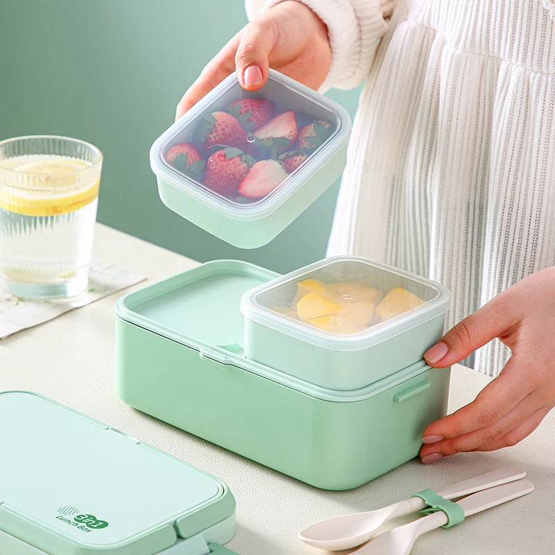 Eco-Friendly Bamboo Fiber Lunch Box Microwave Leakproof Bento Container for School/Office/Picnic Portable Food Storage Container