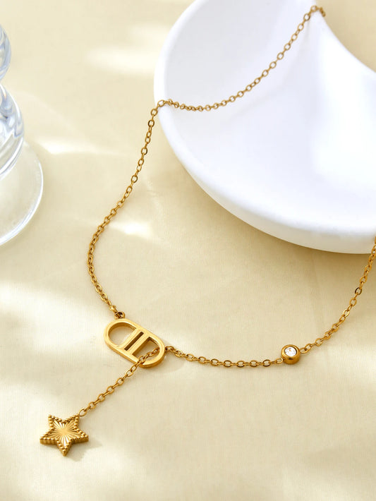 Niche Design Personalized Light Luxury Fashion Minimalist High-End Stainless Steel Letter CD & Star Pendant Necklace for Women