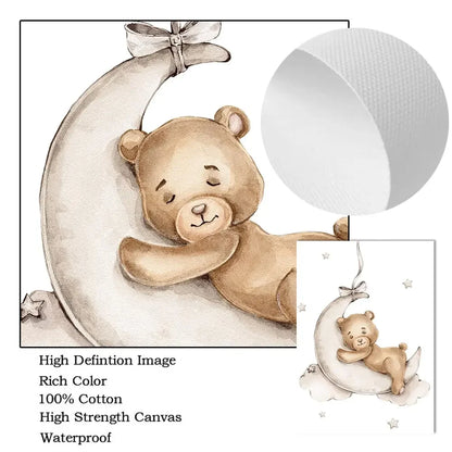 Baby Custom Name Wall Art Canvas Painting Cartoon Cute Bear Posters And Prints Nursery Nordic Wall Pictures Kids Room Decoration