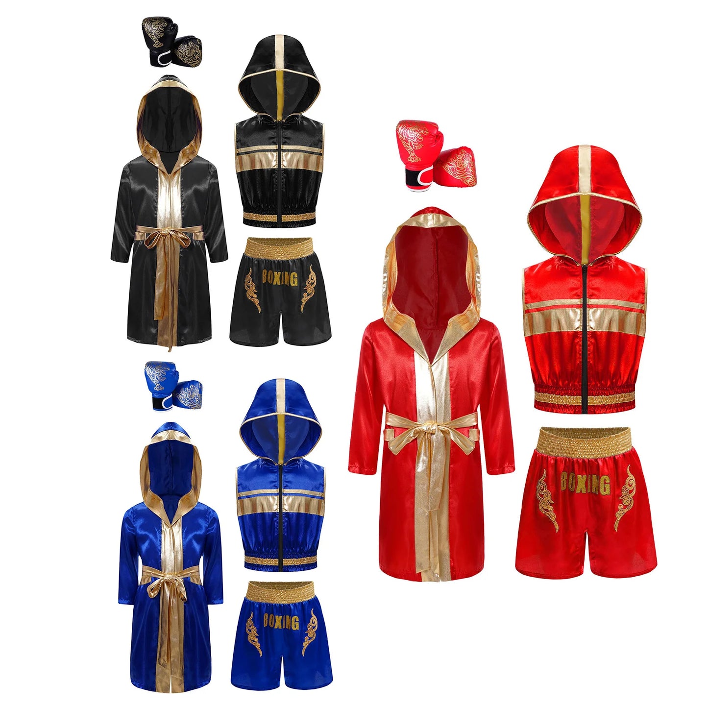 Children's Outfit Boys Robe Kids Muay Thai Fight Grappling Boxing Outfit Boxer Gloves Jerseys Training Clothes Martial Arts Sets