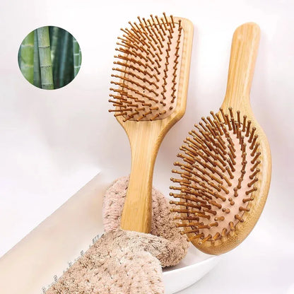 Eco-friendly Bamboo Hair Comb Natural Wooden Anti-Static Detangling Comb Scalp Massage Cushion Hair Styling Tool Unisex