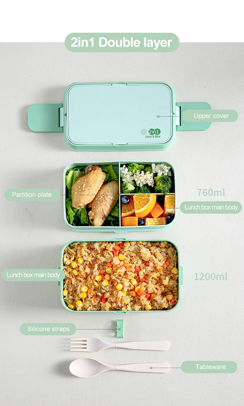 Eco-Friendly Bamboo Fiber Lunch Box Microwave Leakproof Bento Container for School/Office/Picnic Portable Food Storage Container