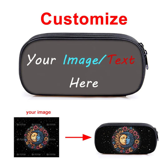 Custom Logo Photo Pencil Bag Personalized Text Name Image Pencil Box Stationary Bags Pen Storage Bag Brush Holder Gift