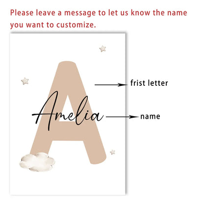 Baby Custom Name Wall Art Canvas Painting Cartoon Cute Bear Posters And Prints Nursery Nordic Wall Pictures Kids Room Decoration