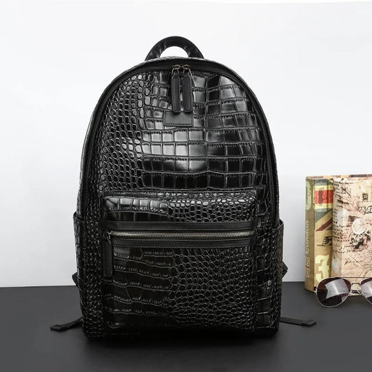 Fashion Backpack Men Luxury Alligator PU Leather Backpacks for Men Laptop Bags Large Capacity Travel Backpacks Student Schoolbag