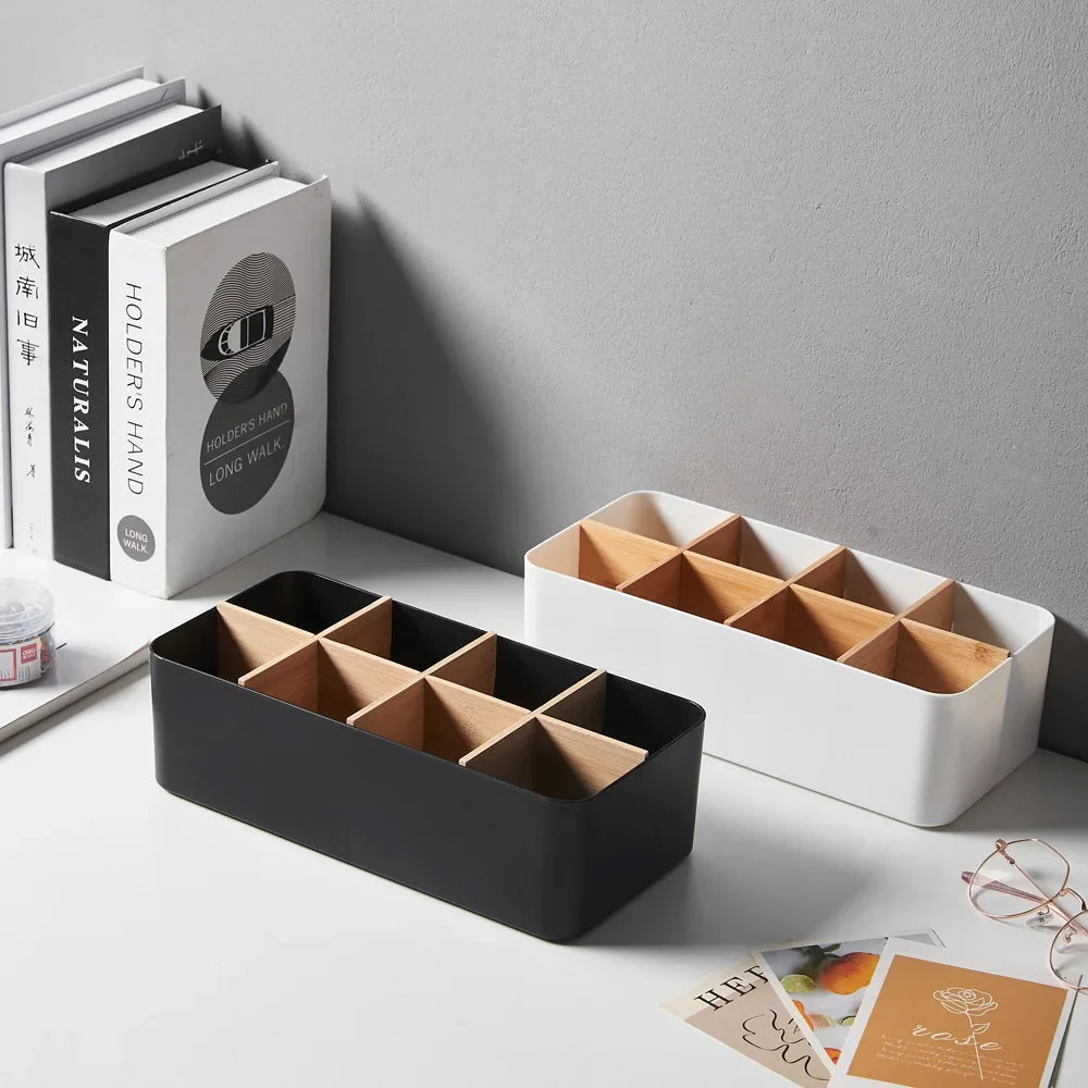 Eco-Friendly Bamboo & Wood Storage Box-Removable Multi-Use Organizer Basket for Home, Kitchen & Bathroom-Large Capacity Storage