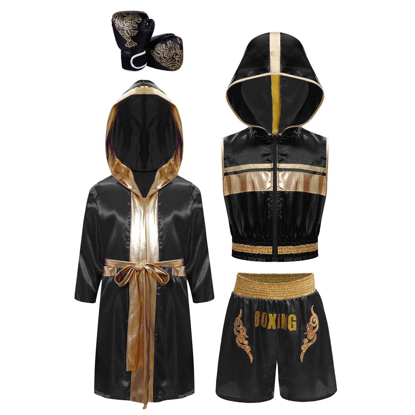 Children's Outfit Boys Robe Kids Muay Thai Fight Grappling Boxing Outfit Boxer Gloves Jerseys Training Clothes Martial Arts Sets