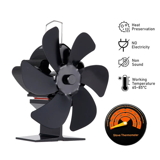 6 Blade Heat Powered Stove Fan  Fireplace Fan Log/Wood/Pellet Burner Ecofan Efficient Heat Distribution Quiet Home Fireplace Fan