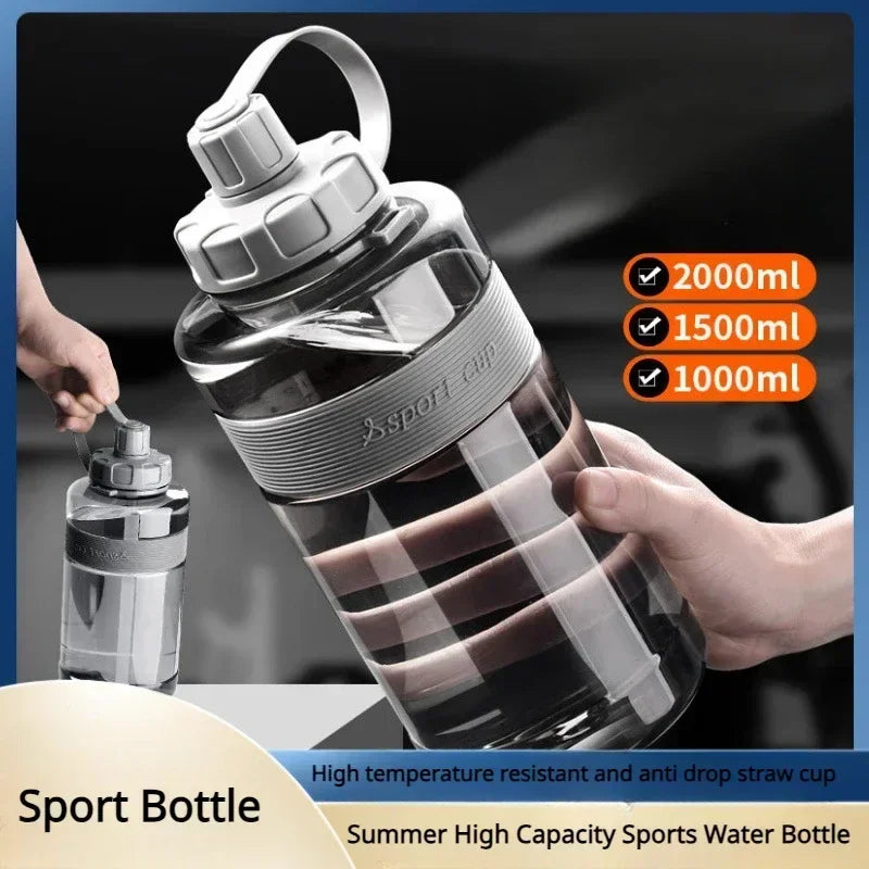 2 Liter Big Water Bottle With Straw 2L/1.5L/1L Large Capacity School Gym Sports Drinking Bottles Fitness botella de agua 물병