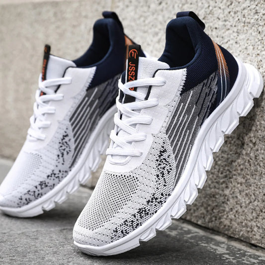 Sneakers 2025 new men's shoes trend foreign trade flying woven lace-up running shoes breathable Korean version of tide shoes