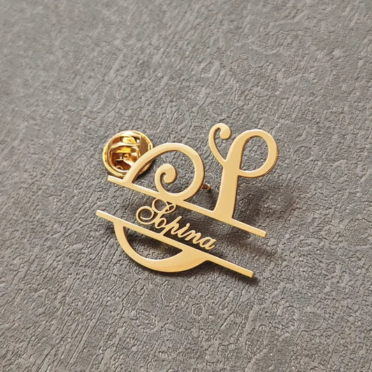 Custom Initials Brooches Metal Anti-glare Lapel Pin Fixed Clothes Letter Pins Stainless Steel Weater Coat Clothing Women Jewelry