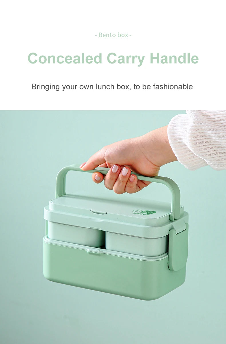 Eco-Friendly Bamboo Fiber Lunch Box Microwave Leakproof Bento Container for School/Office/Picnic Portable Food Storage Container