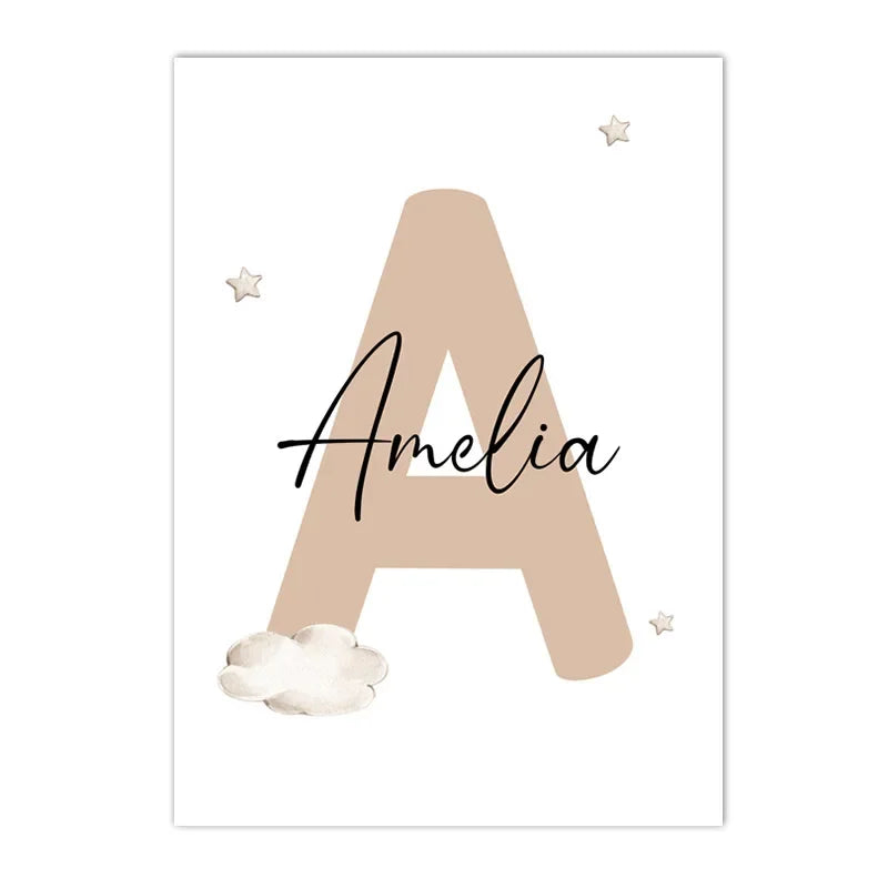 Baby Custom Name Wall Art Canvas Painting Cartoon Cute Bear Posters And Prints Nursery Nordic Wall Pictures Kids Room Decoration