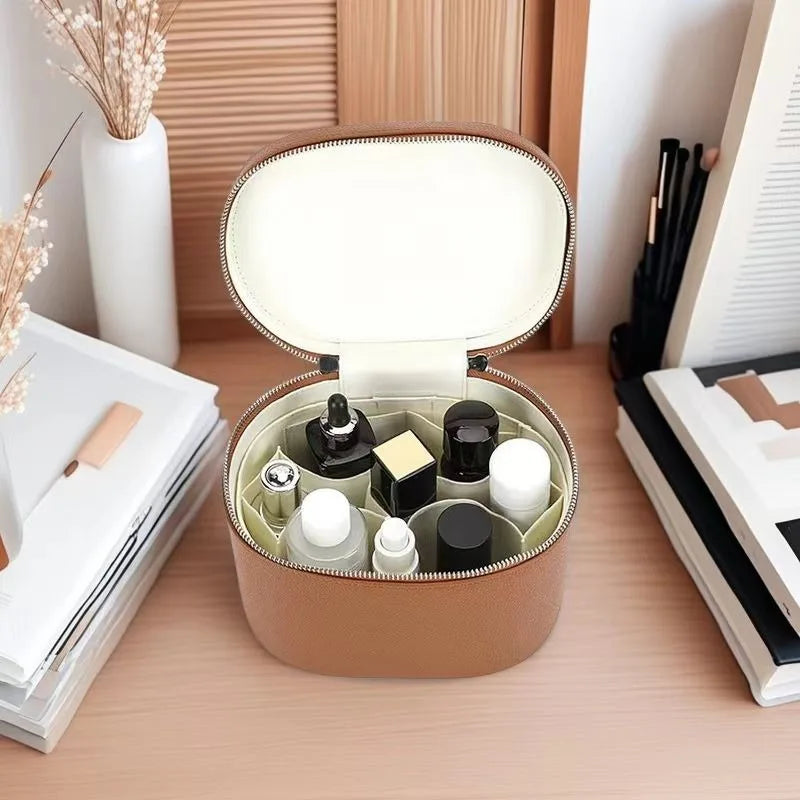 1pc 2025 New Multifunctional Travel Cosmetic Bag - PU Leather Luxury Logo Makeup Organizer Portable Toiletry Pouch