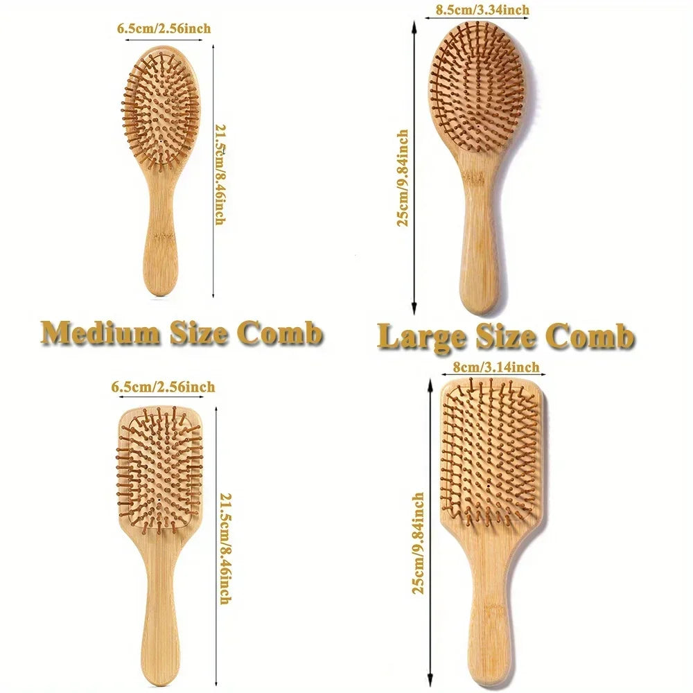 Eco-friendly Bamboo Hair Comb Natural Wooden Anti-Static Detangling Comb Scalp Massage Cushion Hair Styling Tool Unisex