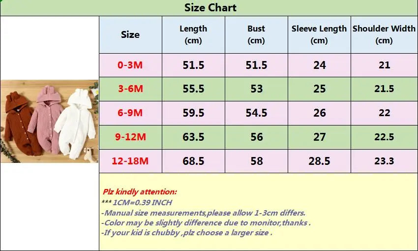 0-18 Months Newborn Baby Boy Girl Bodysuit Solid Color Hoodie Long Sleeve Romper Autumn&Winter Warm Jumpsuit Clothes For Baby