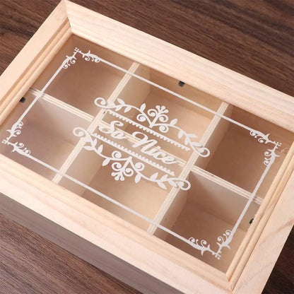 Eco-Friendly 6 Grids Wooden Tea Box Dust-proof with Clear Lid Desktop Organizer Handmade Multifunctional Tea Bag Holder Kitchen