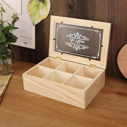 Eco-Friendly 6 Grids Wooden Tea Box Dust-proof with Clear Lid Desktop Organizer Handmade Multifunctional Tea Bag Holder Kitchen