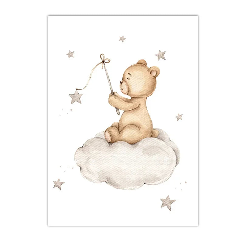 Baby Custom Name Wall Art Canvas Painting Cartoon Cute Bear Posters And Prints Nursery Nordic Wall Pictures Kids Room Decoration