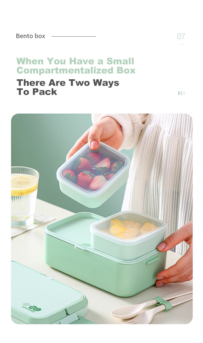 Eco-Friendly Bamboo Fiber Lunch Box Microwave Leakproof Bento Container for School/Office/Picnic Portable Food Storage Container