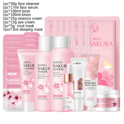 Green Tea Skin Care Kit Korean Cosmetic Moisturizing Acne Exfoliate Beauty Face Care Set For Women Sakura Products kit