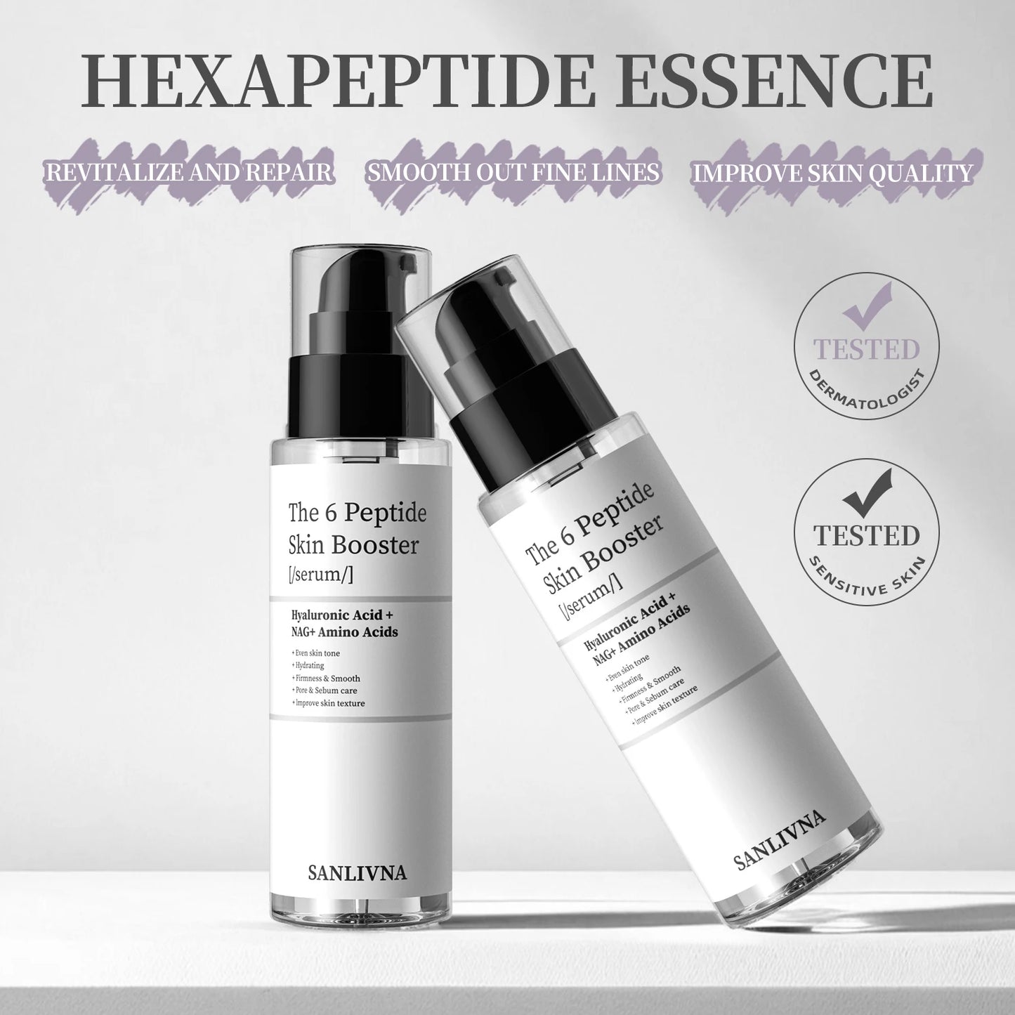 6 Peptide Skin Collagen Serum, Face Niacinamide and Hyaluronic Acid Moisturizing Face Serum for All Skin Types, Skincare