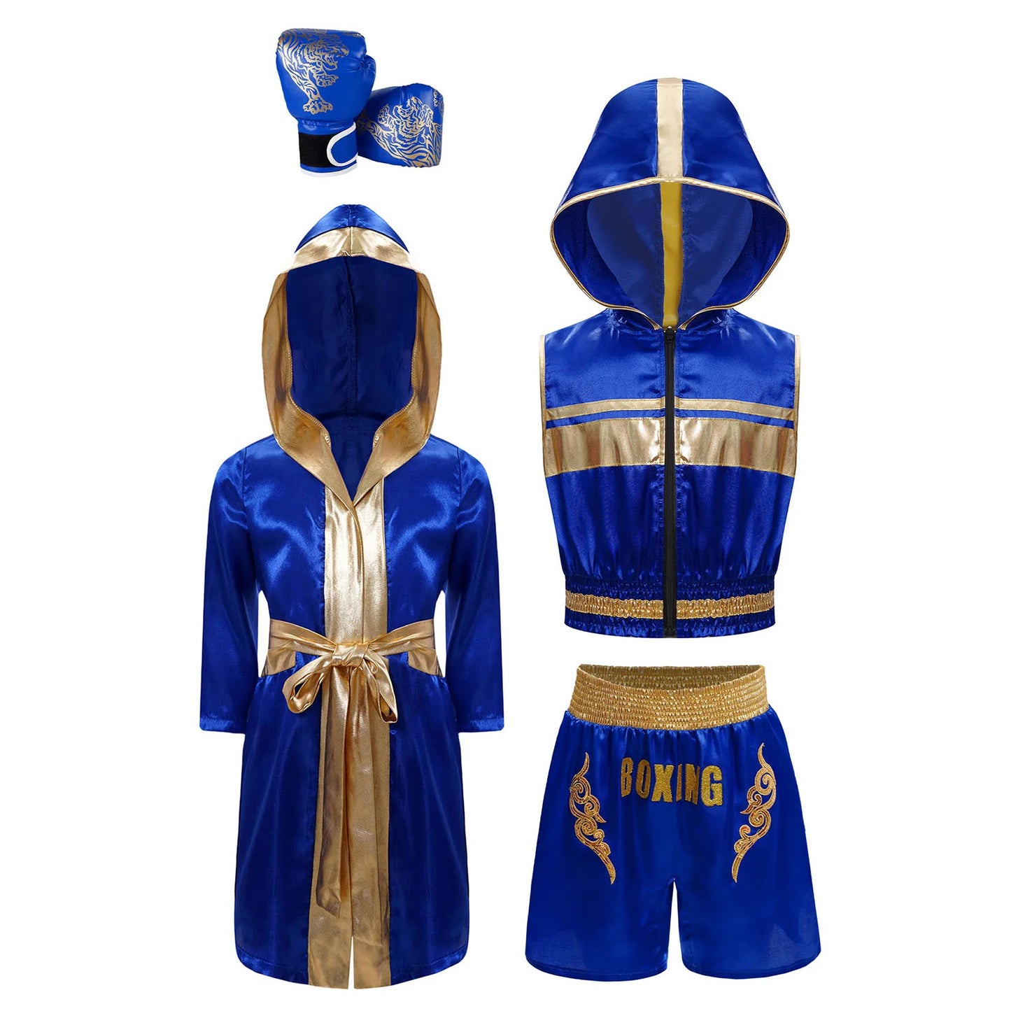 Children's Outfit Boys Robe Kids Muay Thai Fight Grappling Boxing Outfit Boxer Gloves Jerseys Training Clothes Martial Arts Sets