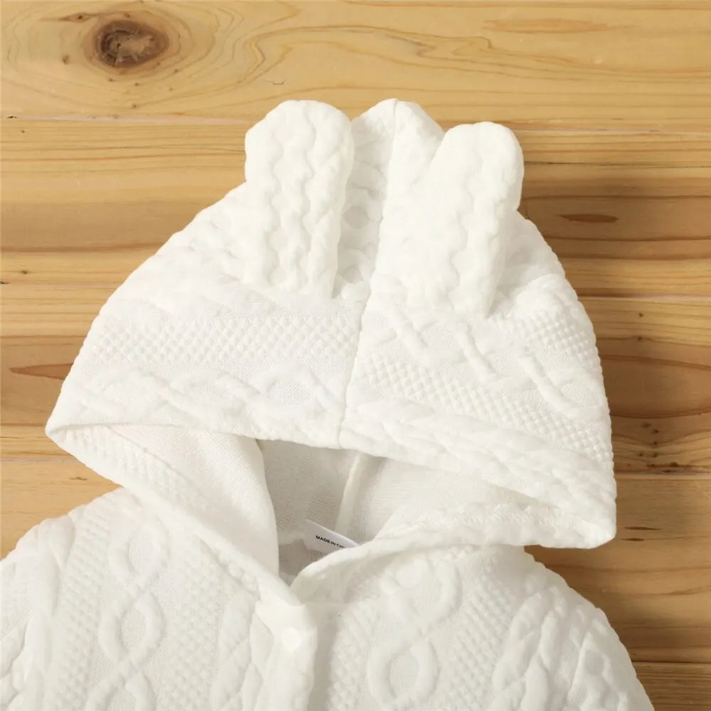 0-18 Months Newborn Baby Boy Girl Bodysuit Solid Color Hoodie Long Sleeve Romper Autumn&Winter Warm Jumpsuit Clothes For Baby