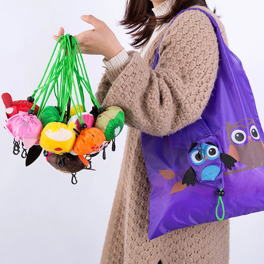 Eco Friendly Foldable Shopping Bag Cartoon Reusable Shoulder Bag Women's Portable Grocery Bags Storage Tote Bag Home Organizator