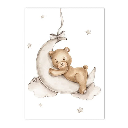 Baby Custom Name Wall Art Canvas Painting Cartoon Cute Bear Posters And Prints Nursery Nordic Wall Pictures Kids Room Decoration