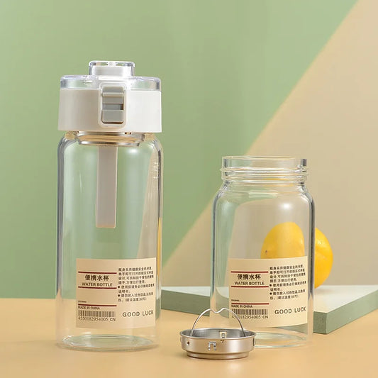 Simple Glass Water Bottle with Tea Spaced, Portable, Heat Resistant, Transparent, Summer Tumbler, Small, 350ml, 550ml