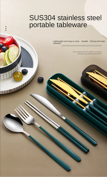 Eco Friendly 304 Dinnerware Set, Portable Cutlery Sets with Case, Kitchen Accessories, Gold Knife Fork Spoon Silverware Sets