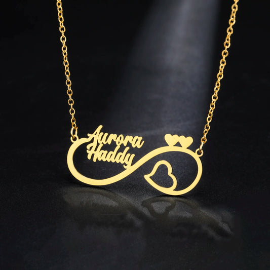 Sipuris Custom Double Name Necklace Infinite Love Heart Personalized Customization Golden Choker Stainless Steel Jewelry Gifts