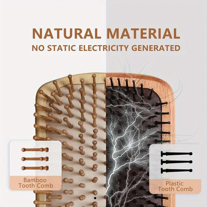 Eco-friendly Bamboo Hair Comb Natural Wooden Anti-Static Detangling Comb Scalp Massage Cushion Hair Styling Tool Unisex