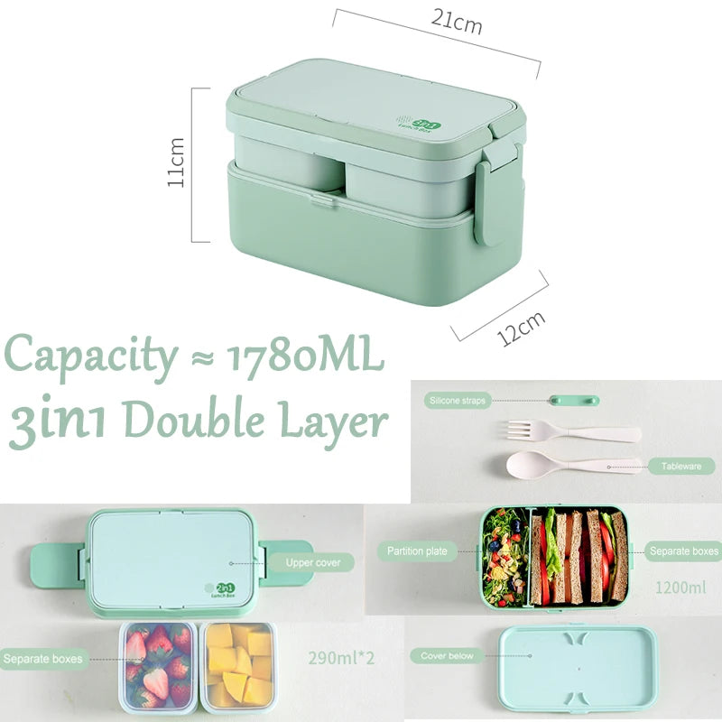 Eco-Friendly Bamboo Fiber Lunch Box Microwave Leakproof Bento Container for School/Office/Picnic Portable Food Storage Container