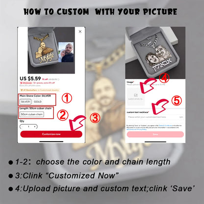 Custom Picture Nameplate Pendant Custom Photo Necklace Engraved Portrait Necklace Christmas Gift for Kids Jewelry Family Gifts