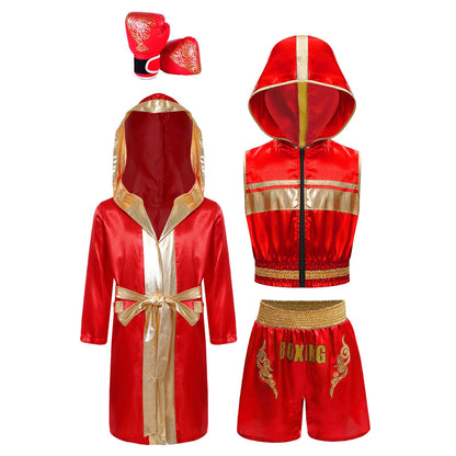 Children's Outfit Boys Robe Kids Muay Thai Fight Grappling Boxing Outfit Boxer Gloves Jerseys Training Clothes Martial Arts Sets
