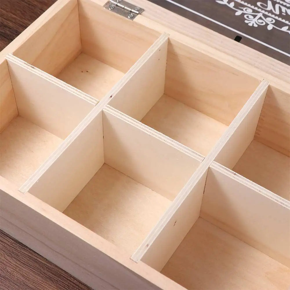 Eco-Friendly 6 Grids Wooden Tea Box Dust-proof with Clear Lid Desktop Organizer Handmade Multifunctional Tea Bag Holder Kitchen