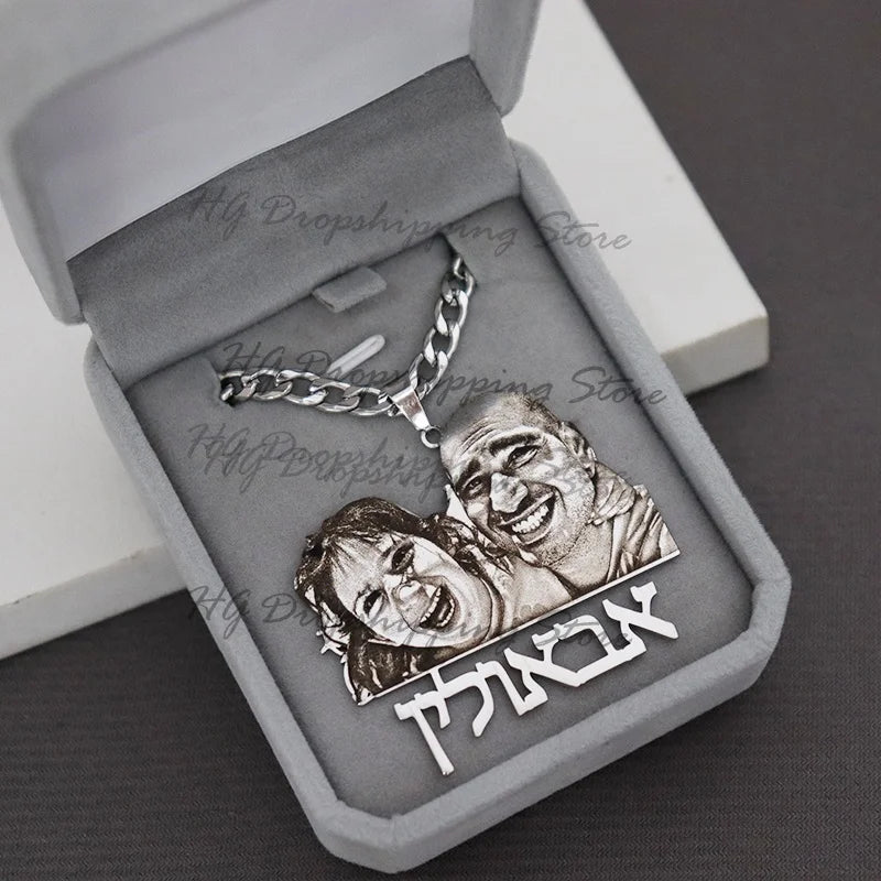 Custom Picture Nameplate Pendant Custom Photo Necklace Engraved Portrait Necklace Christmas Gift for Kids Jewelry Family Gifts