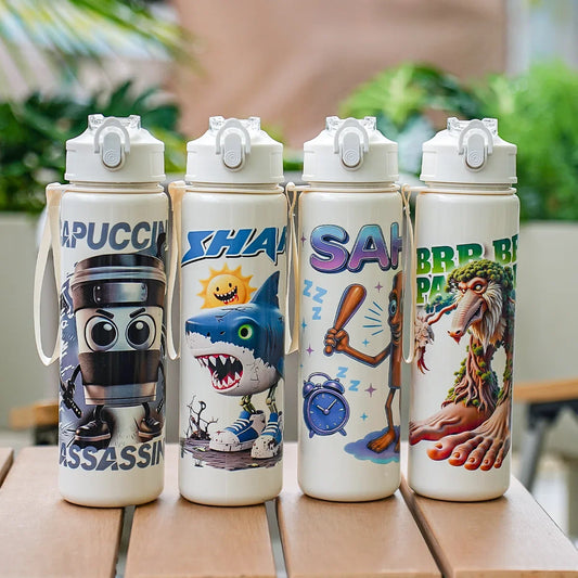 750ML Italian Brainrot Water Bottle Outdoor Drinking Cartoon Sports Cups Tung Tung Tung Sahur Tralalero Tralala Christmas Gift