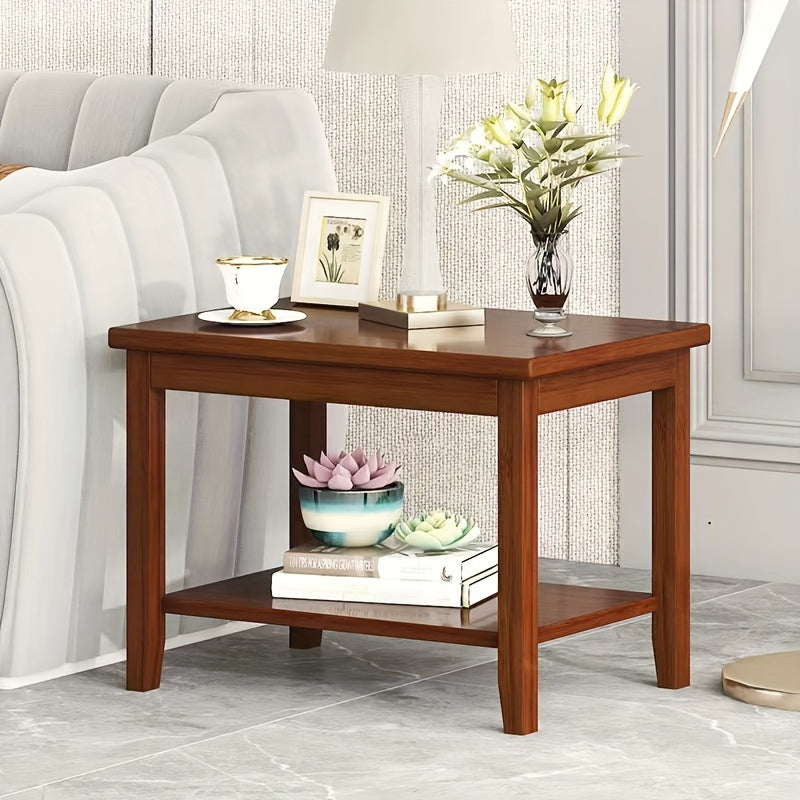 Classic Style Bamboo Coffee Table with Lower Shelf - Eco-Friendly Wooden Material, Leg Base Frame, Mini Modern Design for Living Room, Bedroom, Sofa Side - Electricity-Free Use