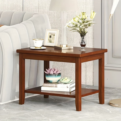 Classic Style Bamboo Coffee Table with Lower Shelf - Eco-Friendly Wooden Material, Leg Base Frame, Mini Modern Design for Living Room, Bedroom, Sofa Side - Electricity-Free Use