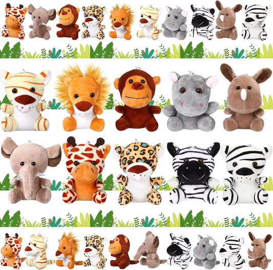 10-50 PCS Small Safari Stuffed Animals Bulk 12Cm Jungle Animal Mini Plush Toys for Party Favors Birthday Baby Shower Gift Bags
